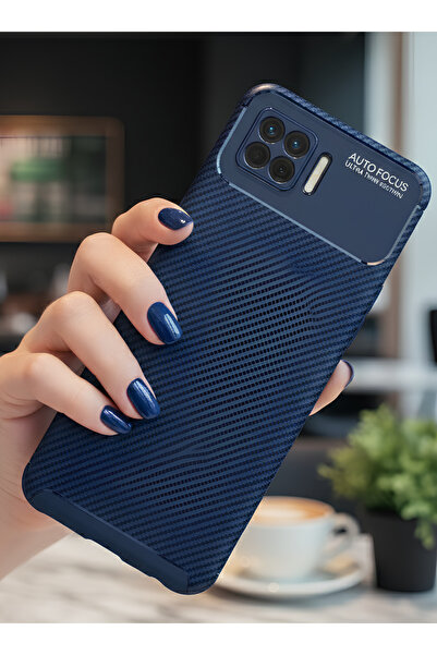 TechTrove Oppo A73 Kılıf Kamera Korumalı Darbe Emici Karbon Fiber Desenli Kapak