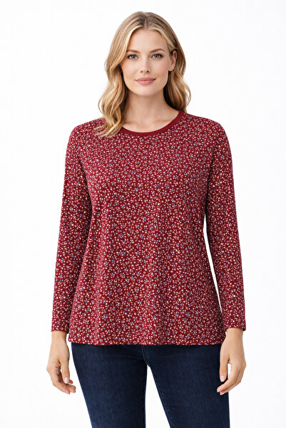 Mutlu City Women's Crispy Floral Patterned Round Neck Middle Age Mother Combe...