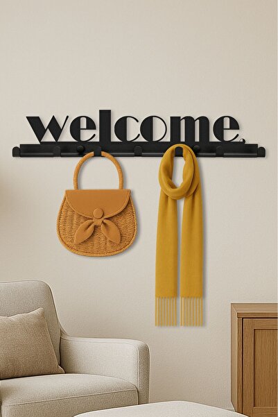 İmvulart Welcome Siyah Metal Duvar Askılığı - 7 Kancalı Anahtarlık & Çanta As...