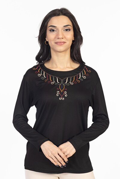 Mutlu City Noul model 2024 Bluză din bumbac pieptănat lycra cu gât rotund bro...