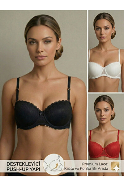 Lavint Homewear 3-PIECE fără bretele dantelă PIECE SILICONE BA fără sârmă RED...