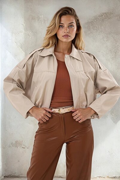 soi fashion Bomber jakna sa epoletima, boja kamena