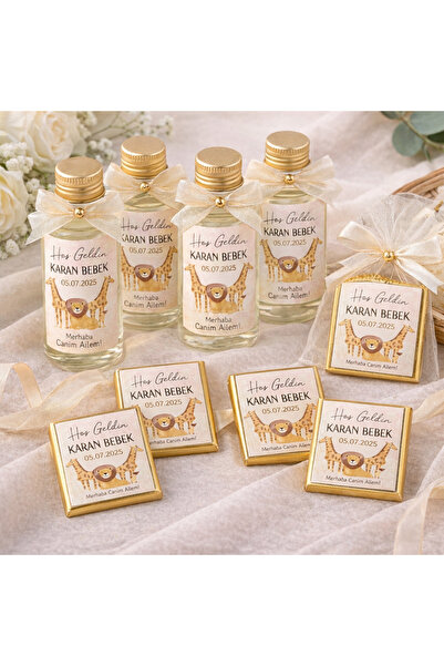 Tibetco Hoşgeldin bebek etiketi zürafalı kolonya şişesi hediyelik etiketi mad...