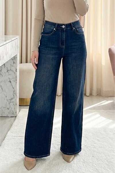Modamorfo Pantaloni din denim Palazzo cu buzunare și fermoar -k.laci