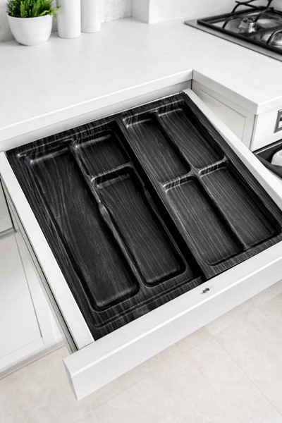 Alberlo Çekmece Düzenleyici Kaşıklık Siyah 2Li Mutfak Çekmece İçi Kaşık Bıçak...