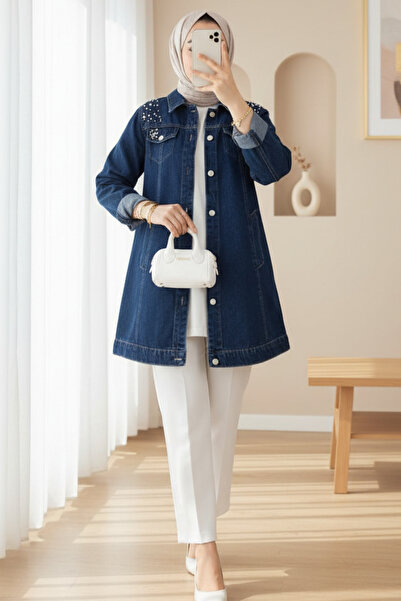 HİJABAYA Παλτό τζιν με πέτρινη κεντητική διακόσμηση και δυνατότητα πλύσης