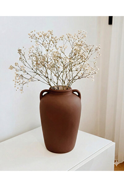 Hestia Home Ceramic Vase with Large Handle Red Brown