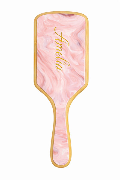 Roberta Lorenz Pembe Dalgalı Premium kreasyon Bambu Tarak ( İSME ÖZEL ]