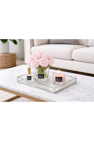 VINNOS HOME CONCEPT Lüks Pudra Gül Hediye Seti – 230 ml Kokulu Mum & Çiçek Pa...