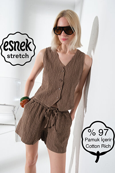 Maule Pamuk , Elastan Teksturirano tkana tkanina Ženske šortseve @Roma