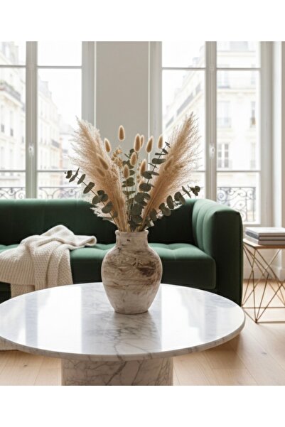 BHR El yapımı Açık Kahverengi Doğal Mermer Taş Görünümlü Dokulu Küp Vazo / Kü...