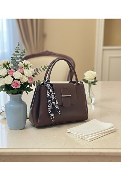 Arvelia Women's Brown Faux Leather 3-Compartment Lined Hand and Shoulder Bag