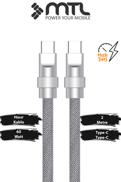 MTL 60W Type-C To Type-C PD Turbo Şarj Spiral Sarmal Naylon Örgü Data ve Şarj...