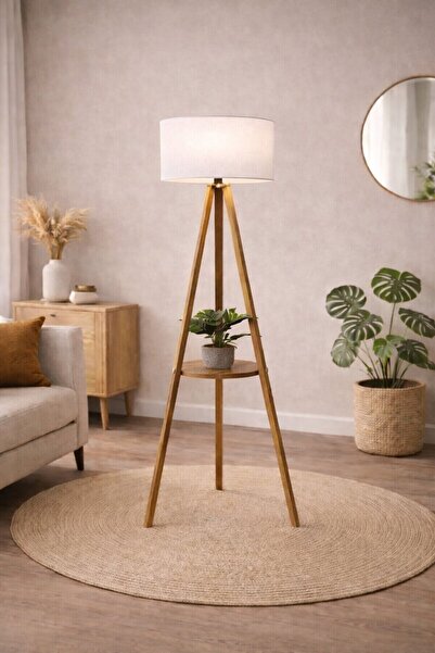 Turkish Home مصباح ارضي خشب مع رف بتصميم عصري - 150 سم