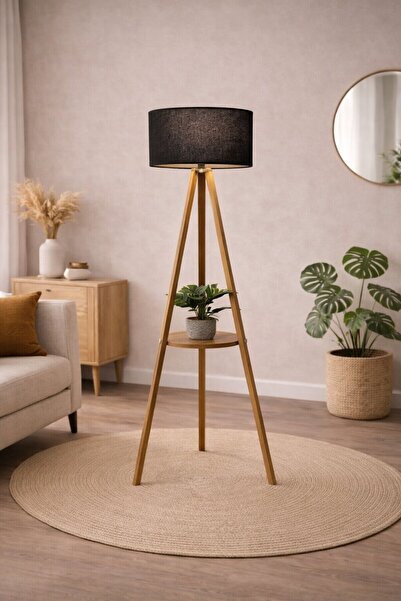 Turkish Home مصباح ارضي خشب مع رف بتصميم عصري - 150 سم