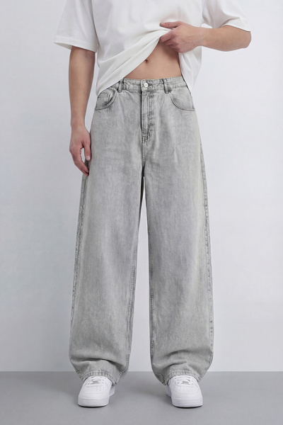 TWILIT Erkek Baggy Jean Kot Pantolon - Açık Gri