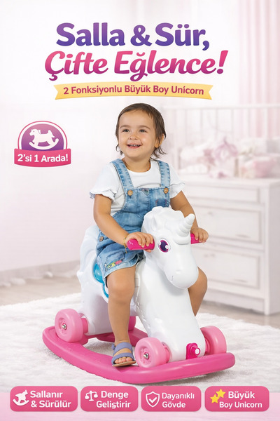 YILDIRIM OYUNCAK Unicorn Sallanan Tekerlekli At - Tek Boynuzlu Sallanan At