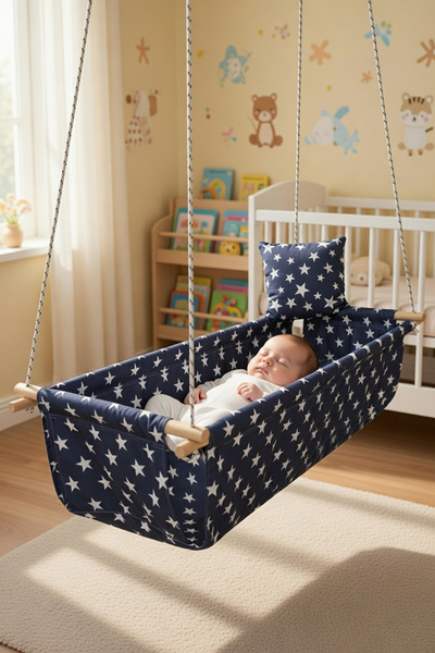 Bundeba Bebek Çocuk Çingene Beşiği LACİVERT YILDIZLI