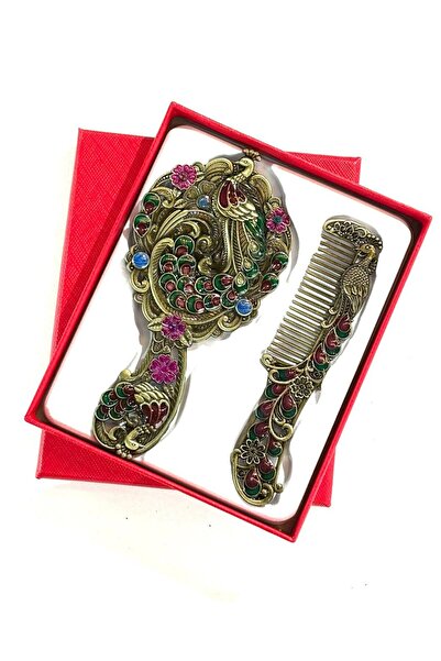 MD Moda Accessories Tavus Kuşu Figürlü Vintage Ayna Tarak Seti – Antik Görünü...