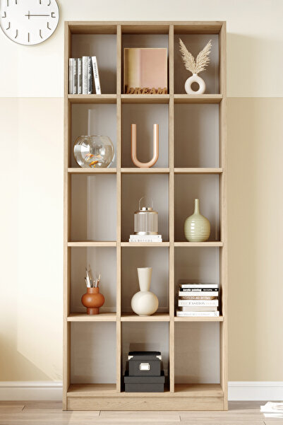 Yurudesign Liora Geniş Kitaplık 15 Raflı 180cm Sepet LI2-S