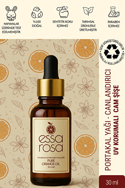 essa rosa Portakal Yağı Cam Şişe 30 ml - Doğal - Vegan - Enerci verici Saf Uç...