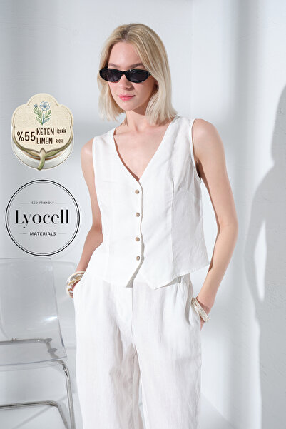 Maule Lan Ženska haljina bez rukava sa plisiranim V-izrezom od liocela Prsluk...