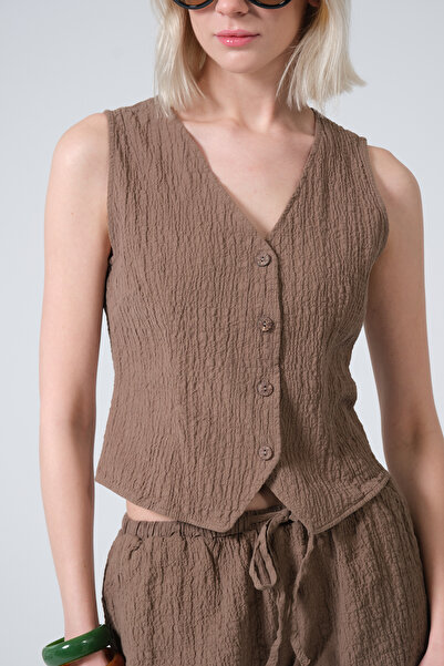 Maule Pamuk Elastan Teksturirano tkana tkanina Žene bez rukava Prsluk @Palente