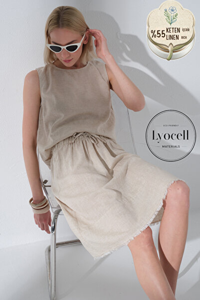 Maule Lan Ženska midi suknja sa detaljnim krajnjim šavovima od mešavine lioce...