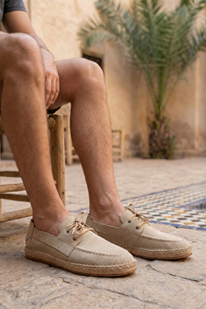 by selvi Lukka Shoes Sahra Erkek Suni Deri Bej Bağcıklı Espadril