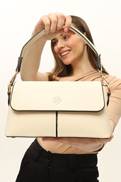 Morpelikan Geantă de umăr de mână pentru femei cu detaliu logo bej