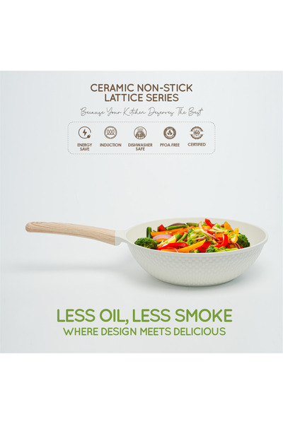 VAV GET Ceramic Non-Stick Lattice Series 28 CM Wok With Lid – Induction Compatible.