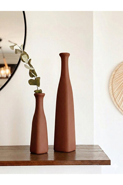 Hestia Home 2-Piece Ceramic Bottle Set Red Brown