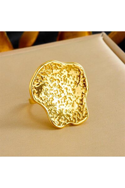 Pursehuit Inel auriu, reglabil, oțel inoxidabil, suflat în aur de 18k, textur...