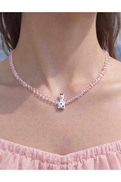 PEONY peonyofficiall İnek Cam Murano Kolye Pembe Kristal Detaylı Altın Kaplam...