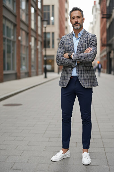 dehaine Sacou pentru barbati, slim fit, in carouri, 11620, bleumarin