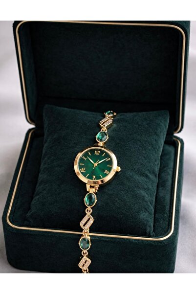 Spectrum Yeşil Renk Vintage Taş Desenli Kadın Kol Saati