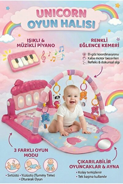 PAPAYA Pembe Aynalı Çıngıraklı Oyun Halısı Piyanolu