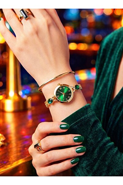 Spectrum Yeşil Renk Vintage Taş Desenli Kadın Kol Saati