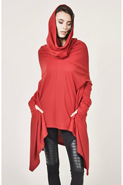 arakan Kadın Asimetrik Kesim Kapüşonlu Oversize Mevsimlik Sweatshirt – Uzun T...