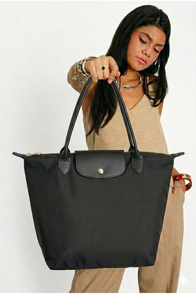 Madame Katlanır Fermuarlı Büyük Boy Kadın El Ve Omuz Çantası Siyah a Siyah 💐