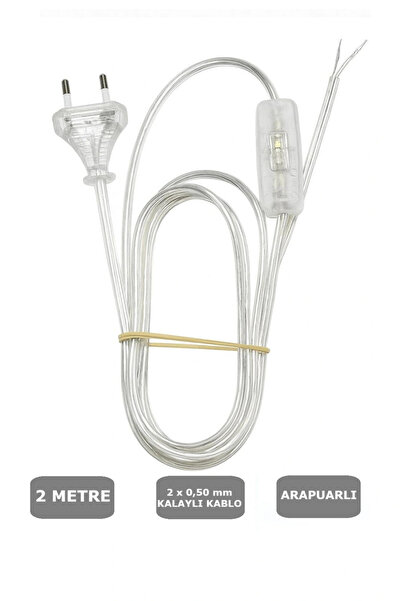 CONANA ŞEFFAF, Fişli Arapuarlı Kablo - Anahtarlı (2X0,50) Yassı Kablo - 2 Metre