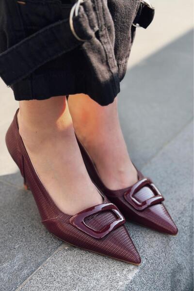 I Love Shoes Finrel Stiletto Burgundy Patent Leather with Buckle Detail