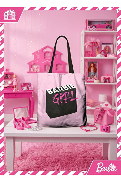 Mabbels Τσάντα υφασμάτινη Barbie Girl Gabardine Ροζ Μαύρο με λουράκια-380993