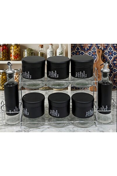 HUTUL AL JAZIRA رف توابل بستة مرطبانات، وزجاجتي زيت، وعلبة توابل من الفولاذ ا...