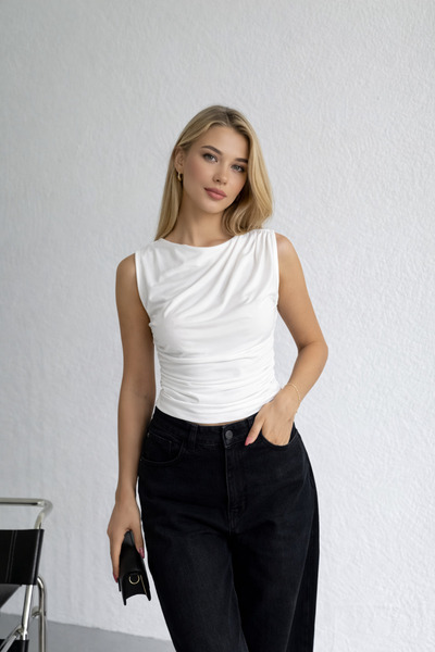 İMVAGO Women's Draped Sleeveless Blouse