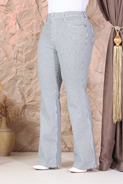 Era Lisa Women's Large Size Jeans with Flared Leg Lycra Stripes.