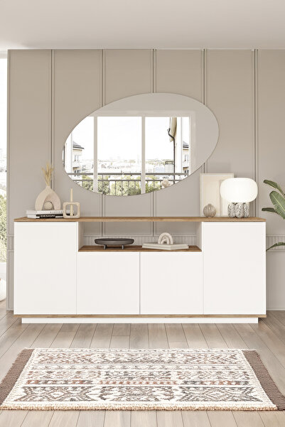 Yurudesign Future Konsol 4 Kapaklı Raflı 180cm Çam-beyaz Fr15-aw