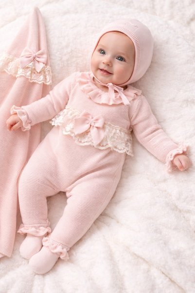 Naka Concept Elowen Pearl Kız Bebek Hastane Çıkışı Takımı – Baby Girl 5 Parça Premium Triko Battaniyeli Set