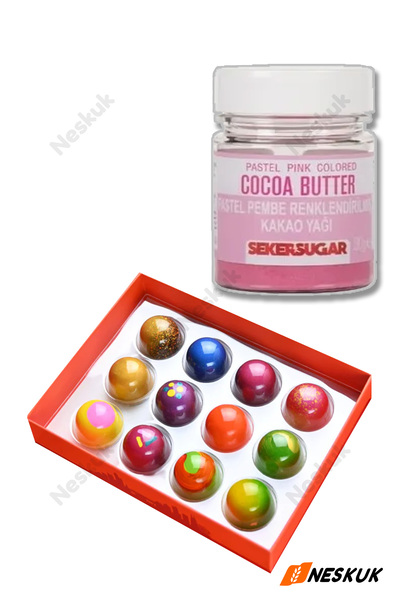ŞEKER & SUGAR Pastel Pembe Renklendirilmiş Kakao Yağı 30g / Bonbon Çikolata /...