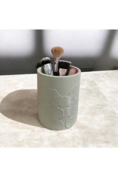 DAbro 3d Studio Ginkgo Yaprak Desenli Silindir Vazo | Kabartmalı 3D Baskı | H...